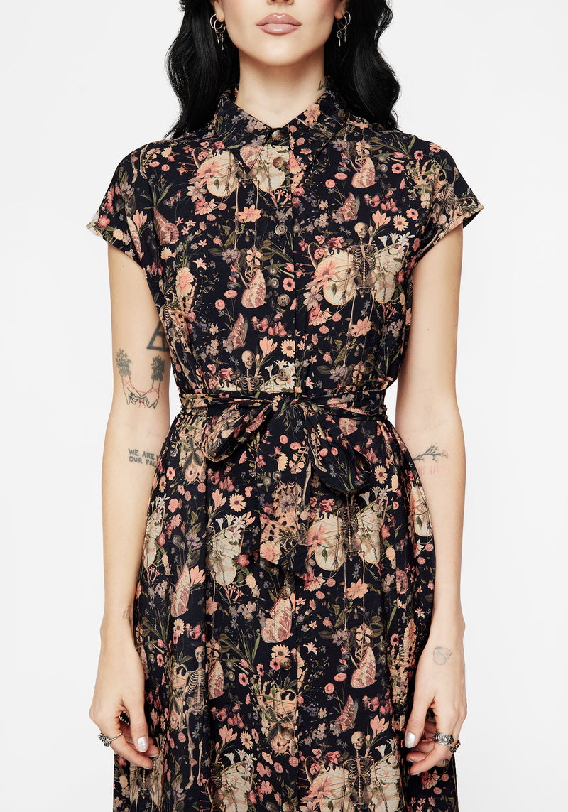 Pixie Floral Print Midi Shirt Dress