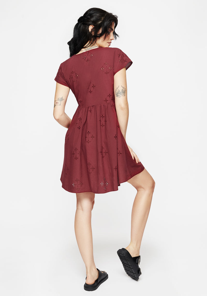 Crux Broderie Cotton Smock Mini Dress - Red