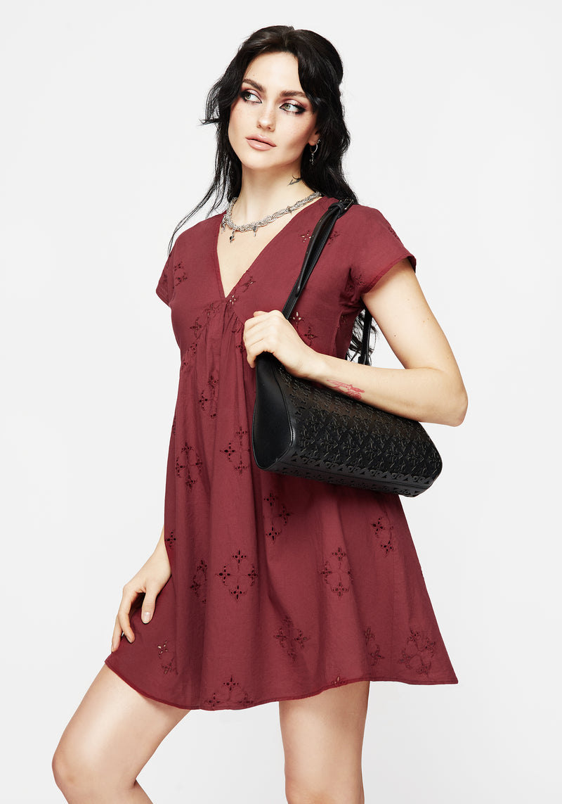 Crux Broderie Cotton Smock Mini Dress - Red