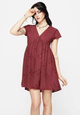Crux Broderie Cotton Smock Mini Dress - Red