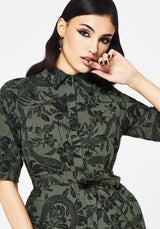 Bashe Cotton Midaxi Shirt Dress - Green