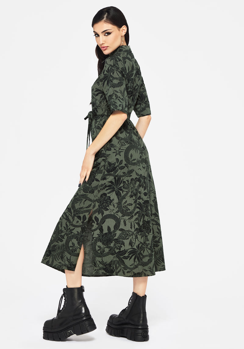 Bashe Cotton Midaxi Shirt Dress - Green