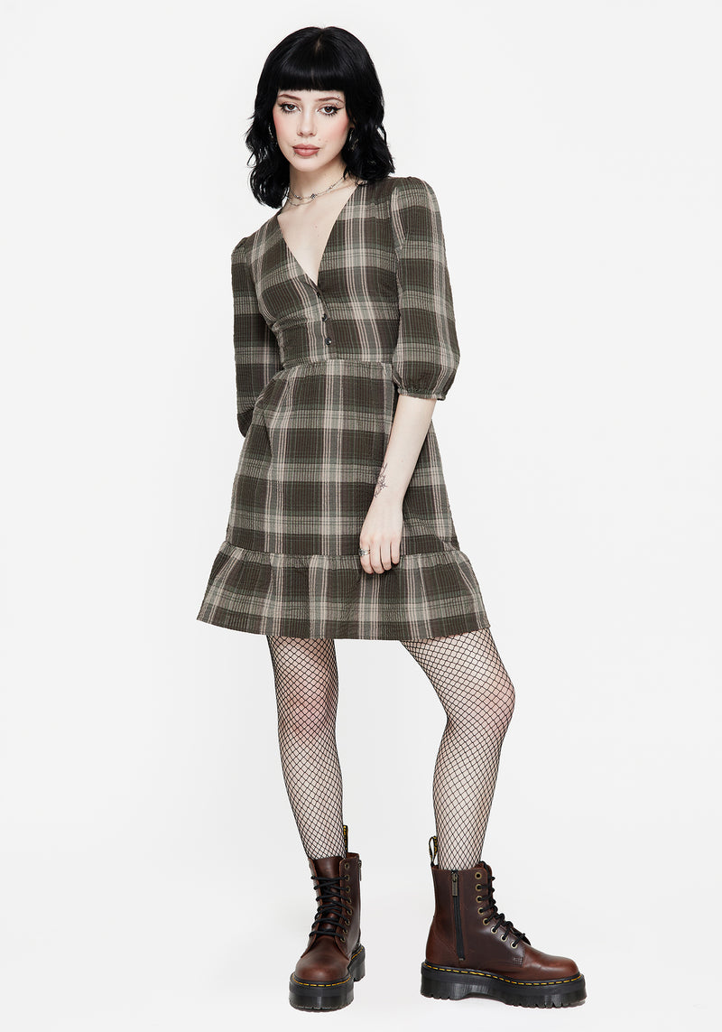 Clara Cotton Check Tiered Mini Smock Dress