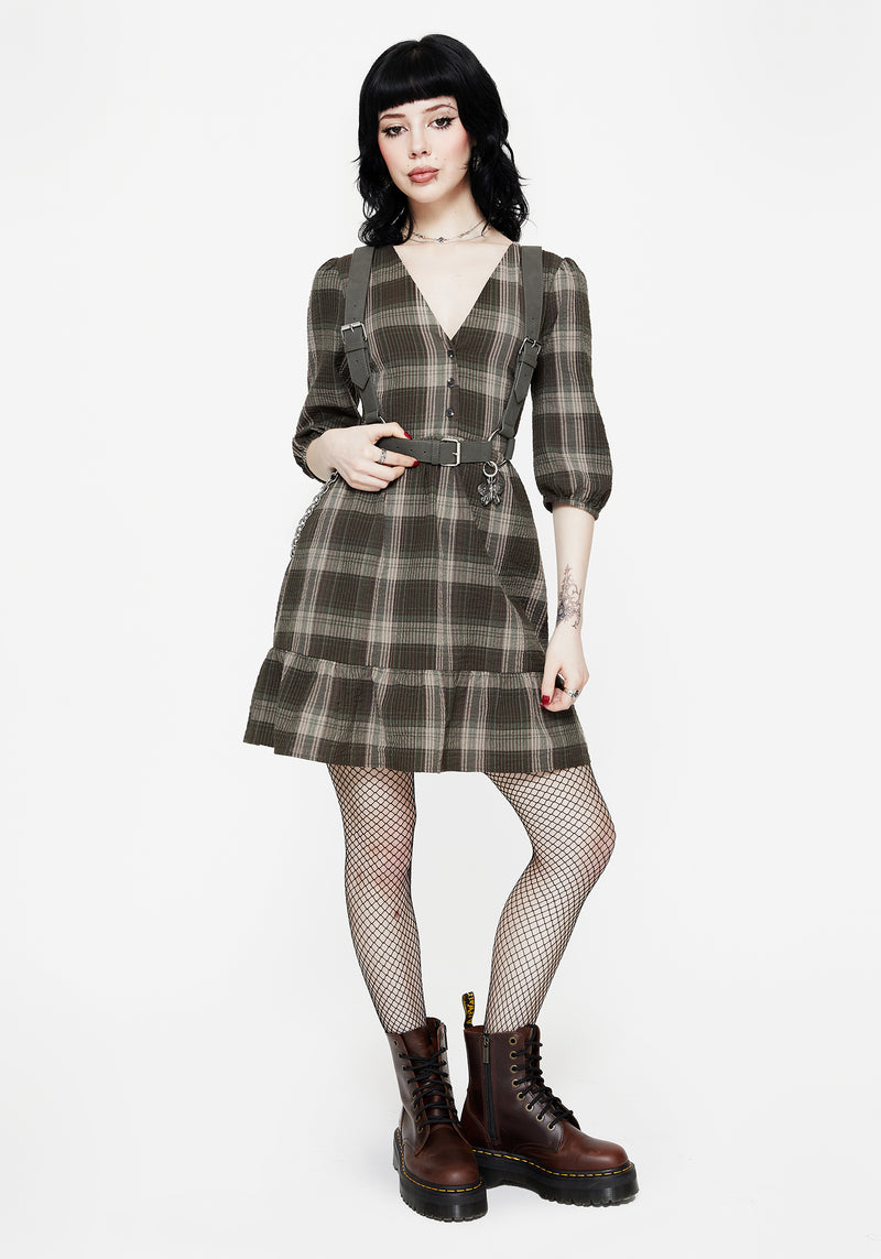 Clara Cotton Check Tiered Mini Smock Dress