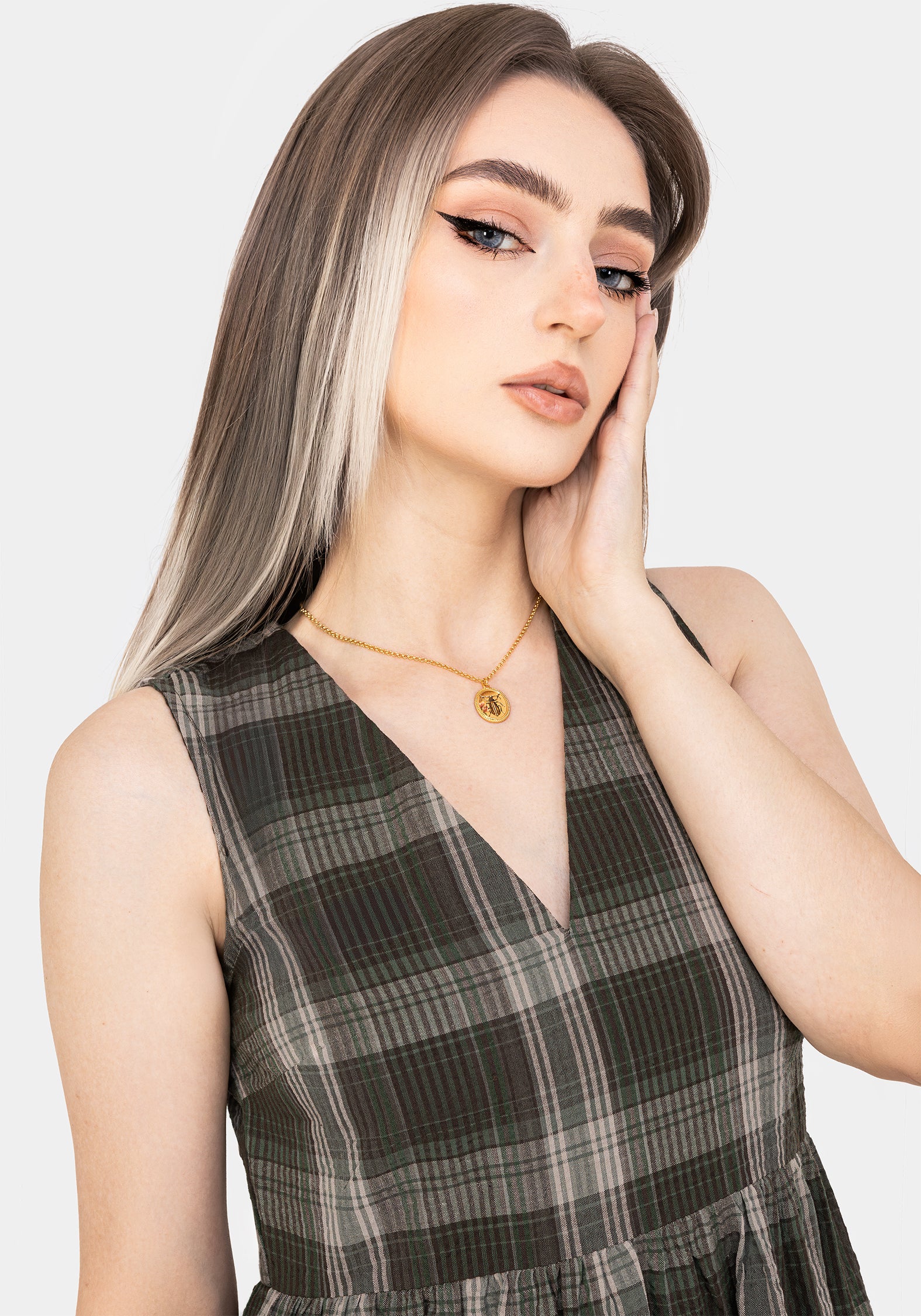 Clara Cotton Check Sleeveless Tiered Smock Midi Dress
