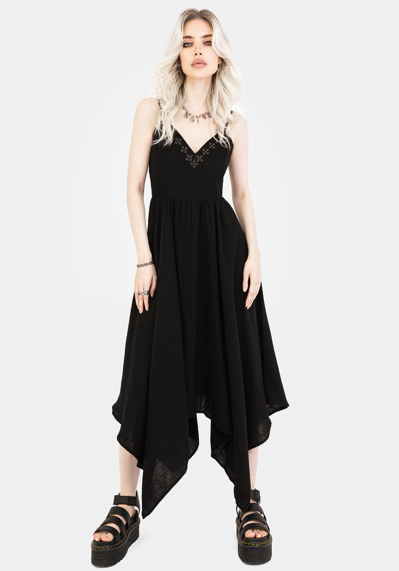 Damara Embroidered Cotton Hanky Hem Midaxi Dress