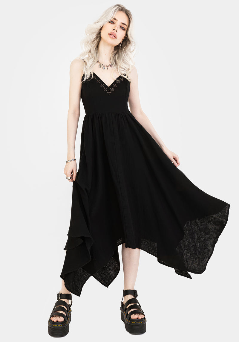 Damara Embroidered Cotton Hanky Hem Midaxi Dress