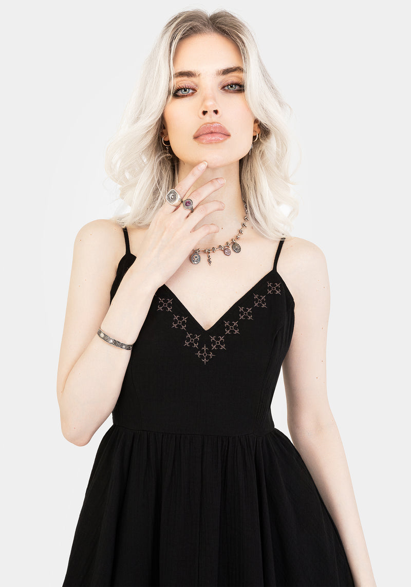 Damara Embroidered Cotton Hanky Hem Midaxi Dress