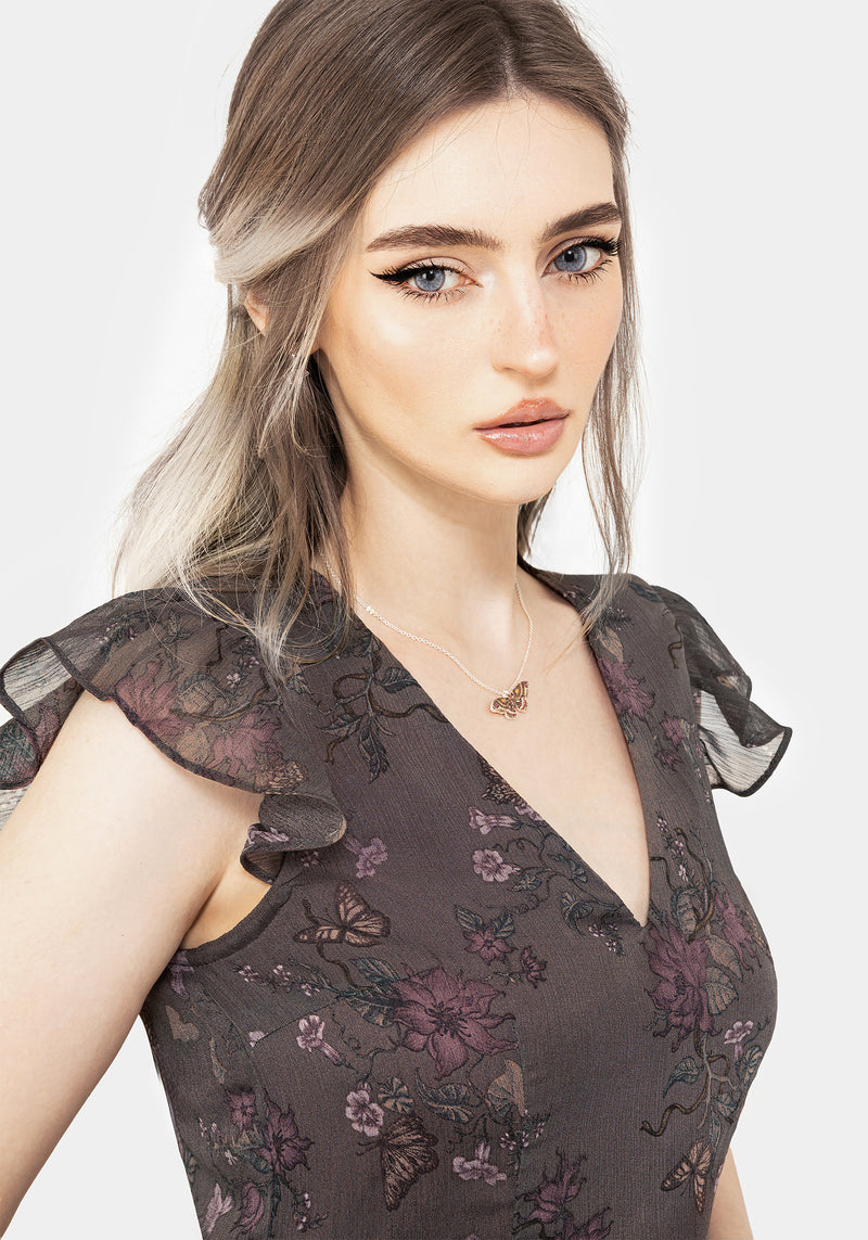 Arnora Chiffon Ruffle Detail Mini Dress