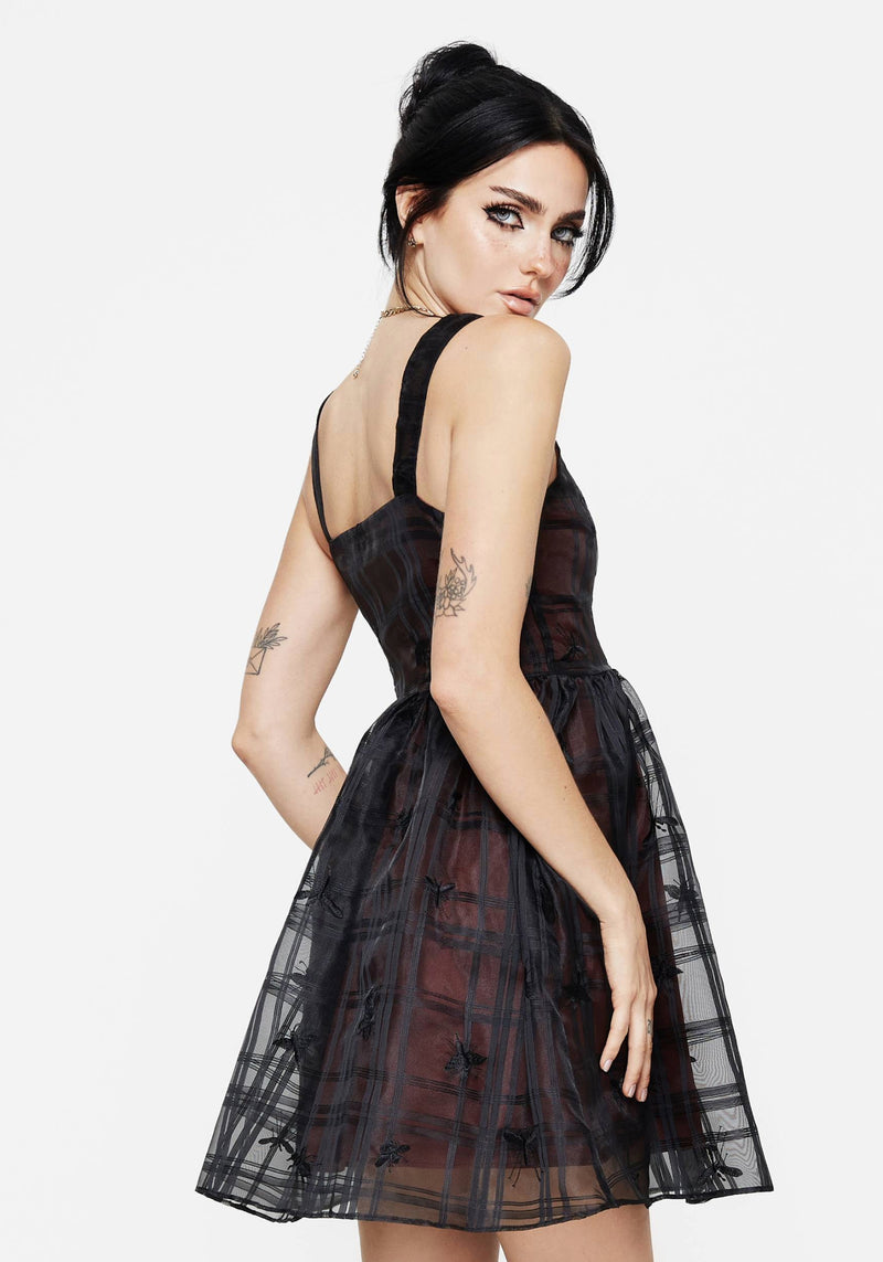 Sedona Organza Check Embroidered Mini Dress