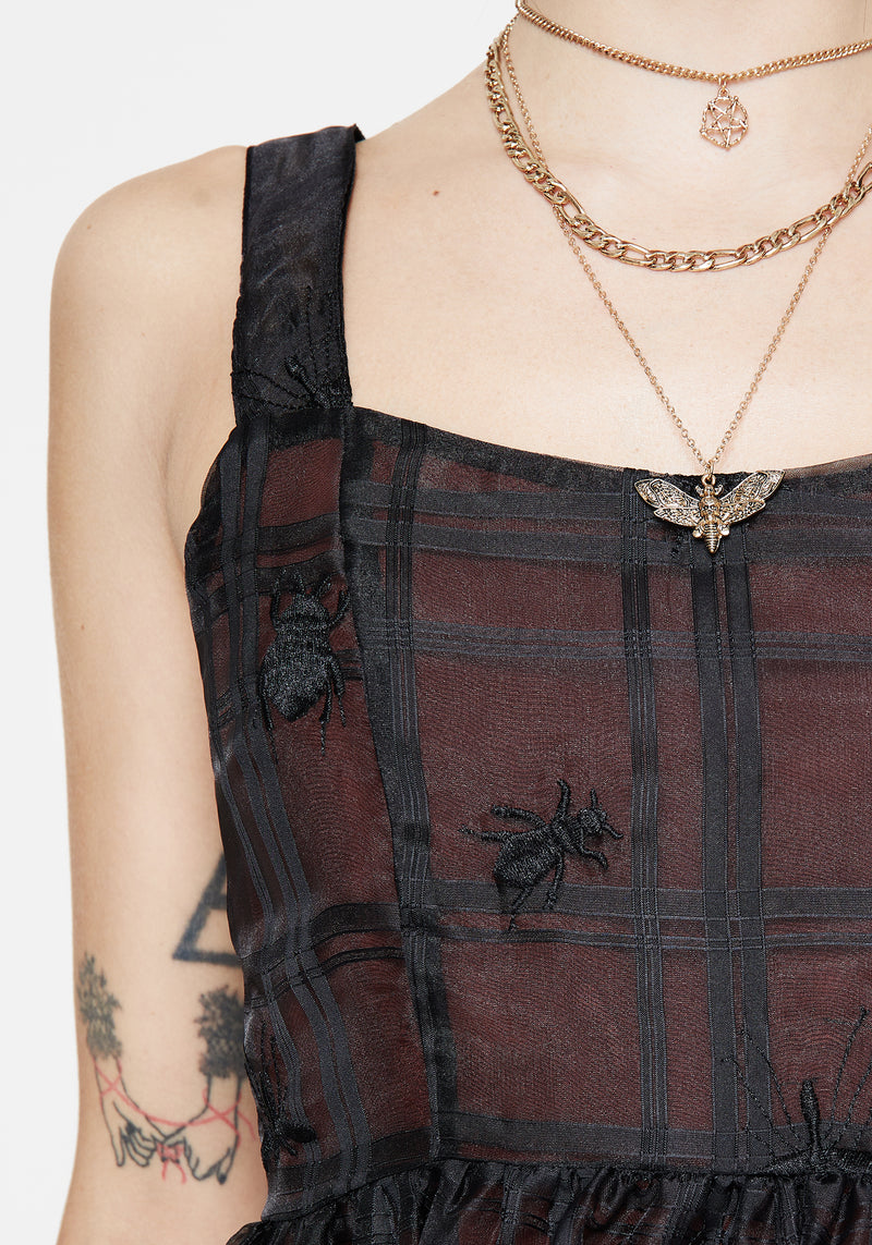 Sedona Organza Check Embroidered Mini Dress