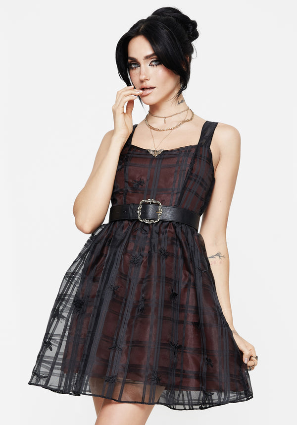 Sedona Organza Check Embroidered Mini Dress