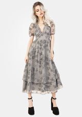 Vanessa Butterfly Print Organza Puff Sleeve Midaxi Dress