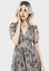 Vanessa Butterfly Print Organza Puff Sleeve Midaxi Dress