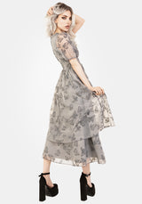 Vanessa Butterfly Print Organza Puff Sleeve Midaxi Dress