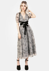 Vanessa Butterfly Print Organza Puff Sleeve Midaxi Dress