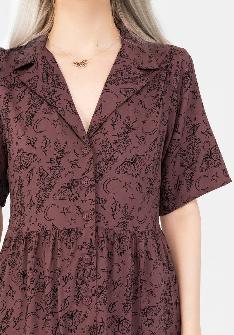 Roxana Moth Foxglove Button Down Midi Shirt Dress
