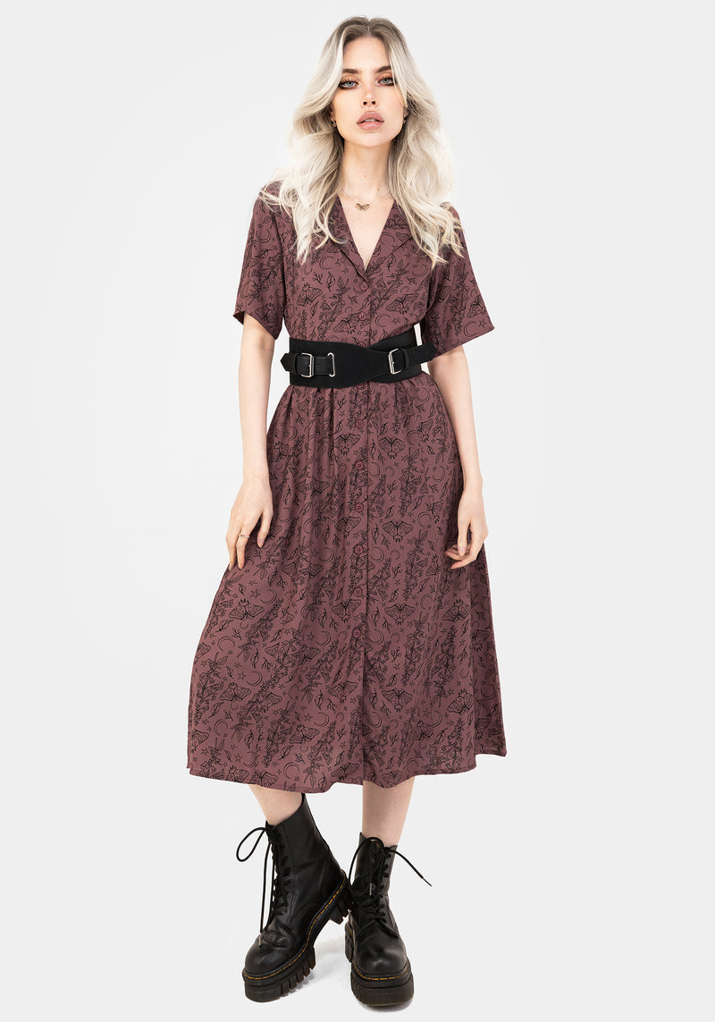Roxana Moth Foxglove Button Down Midi Shirt Dress