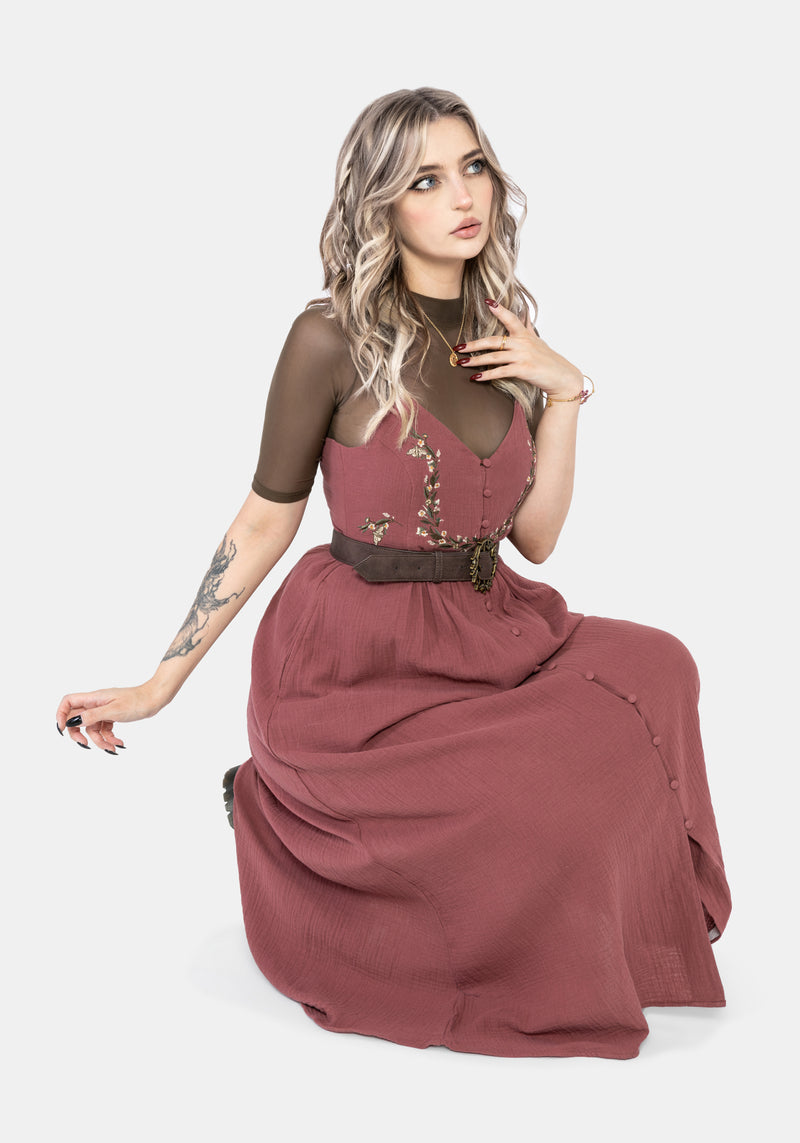 Abundance Cotton Floral Embroidered Bodice Cami Midaxi Dress