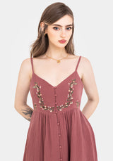Abundance Cotton Floral Embroidered Bodice Cami Midaxi Dress