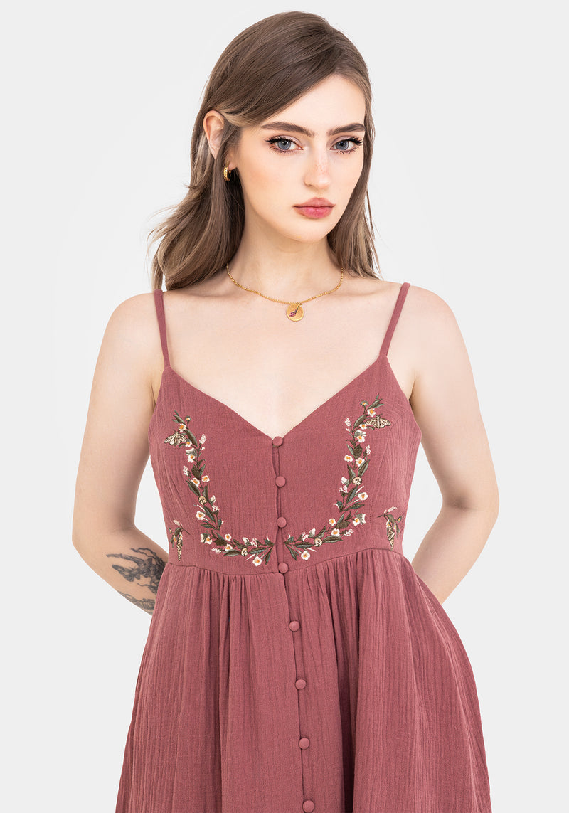 Abundance Cotton Floral Embroidered Bodice Cami Midaxi Dress