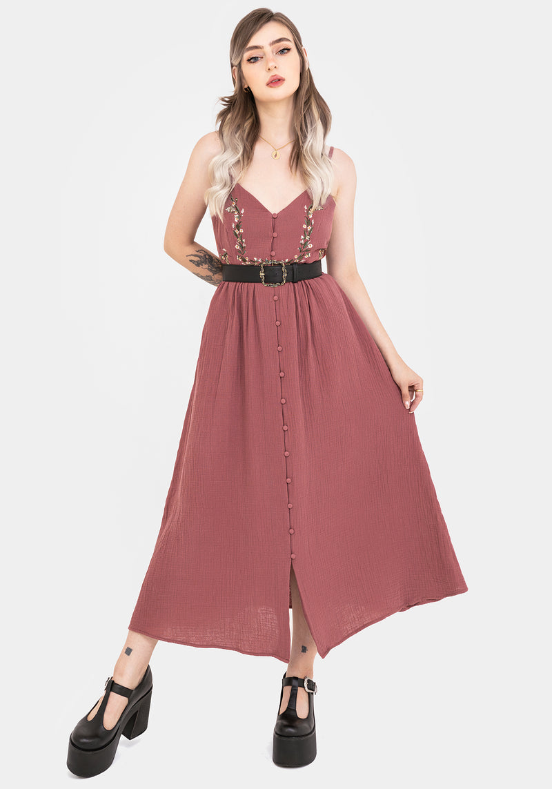 Abundance Cotton Floral Embroidered Bodice Cami Midaxi Dress