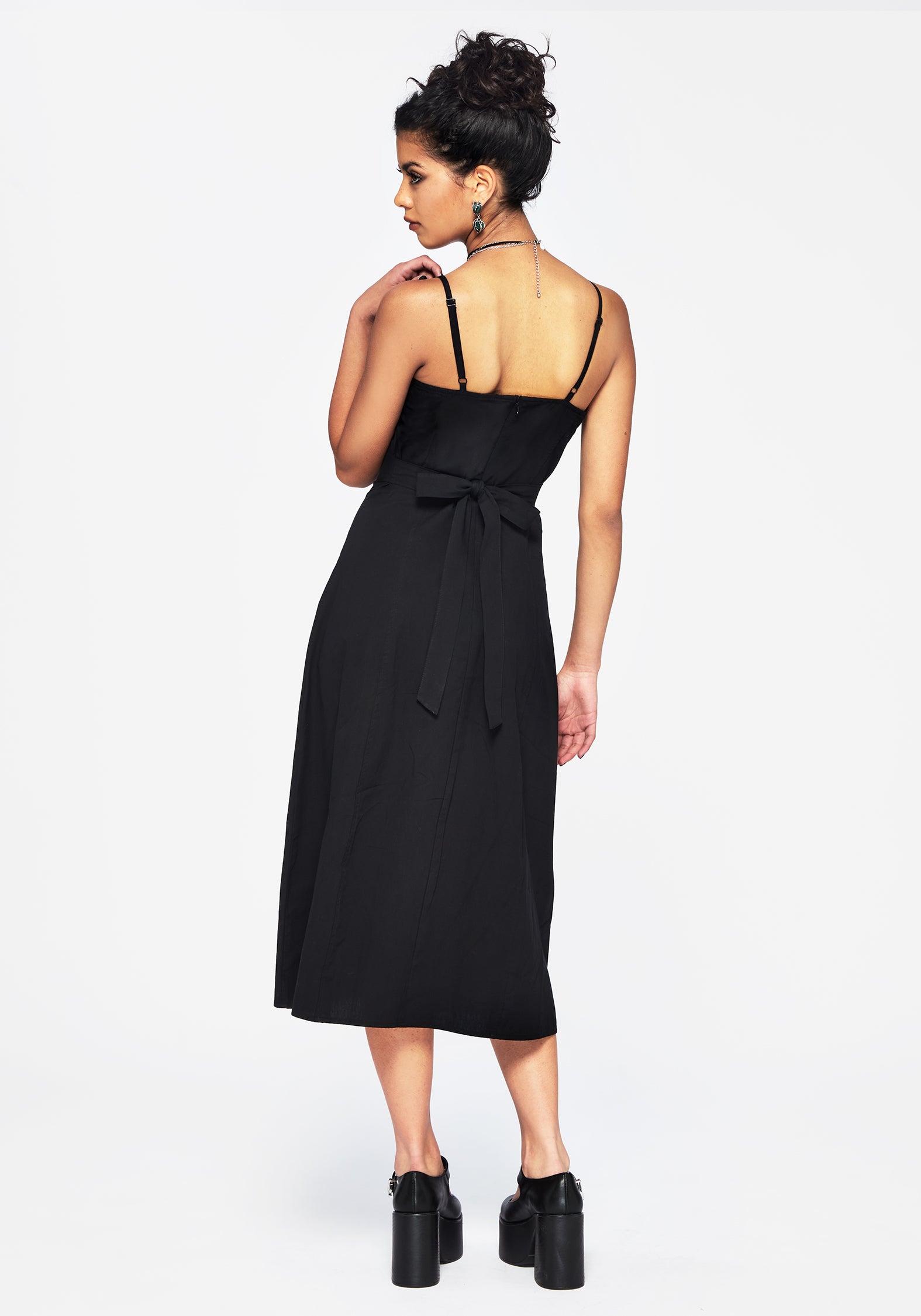 Despair Cotton Thistle Embroidered Cami Tie Back Midi Dress