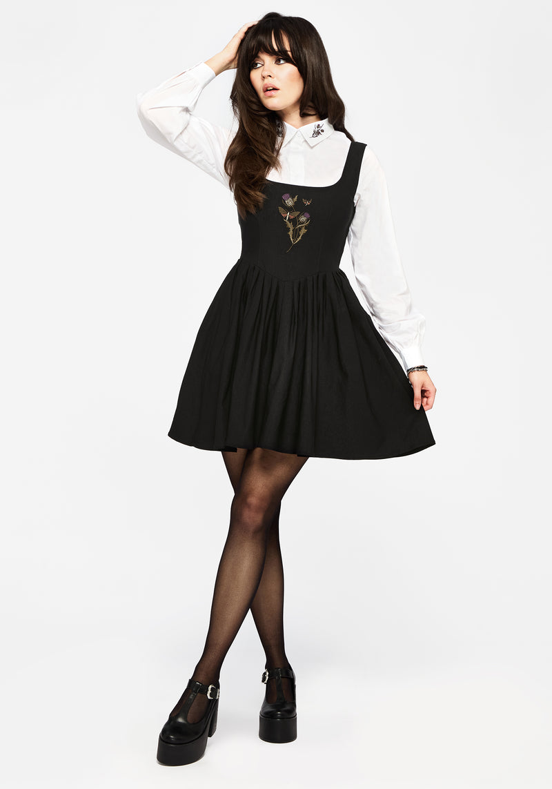 Despair Thistle Embroidered Corset Bodice Pleated Mini Dress