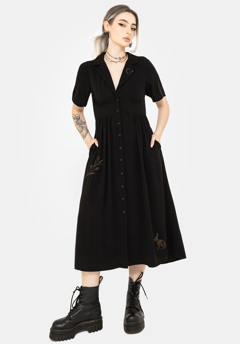 Hester Embroidered Button Up Midi Shirt Dress
