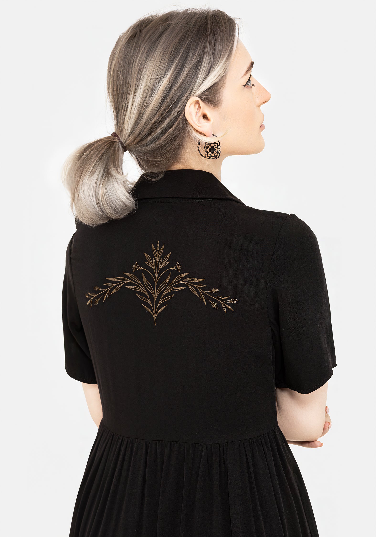 Hester Embroidered Button Up Midi Shirt Dress