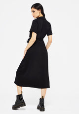 Fairfolk Floral Embroidery Tie Waist Button Down Midi Shirt Dress