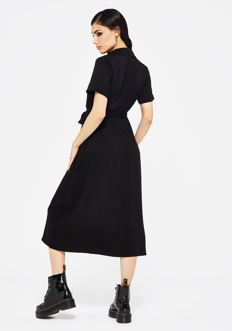 Fairfolk Floral Embroidery Tie Waist Button Down Midi Shirt Dress