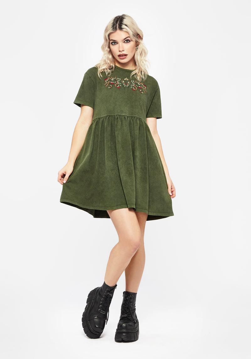 Copia Embroidered Cotton Jersey Skater Dress