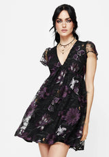 Estrid Embroidered Mesh Flute Sleeve Mini Dress