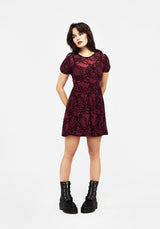 Prickle Thorn Print Mesh Puff Sleeve Mini Dress