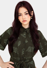 Callopistria Moth Print Mini Shirt Dress - Green
