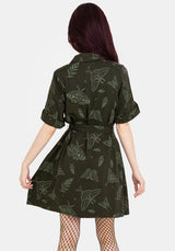 Callopistria Moth Print Mini Shirt Dress - Green