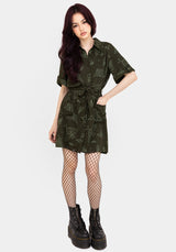 Callopistria Moth Print Mini Shirt Dress - Green