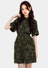 Callopistria Moth Print Mini Shirt Dress - Green