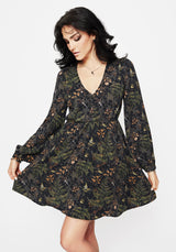 Wither Fern Print Balloon Sleeve Mini Dress