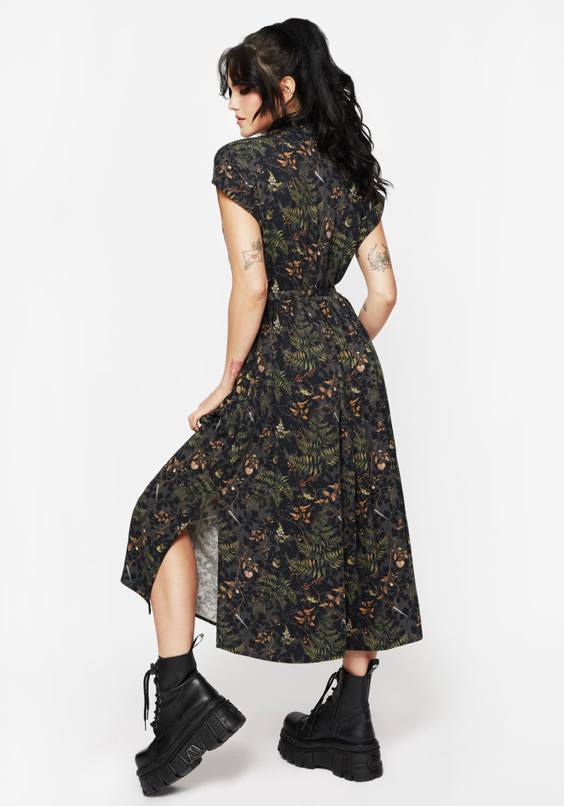 Wither Fern Print Midi Shirt Dress