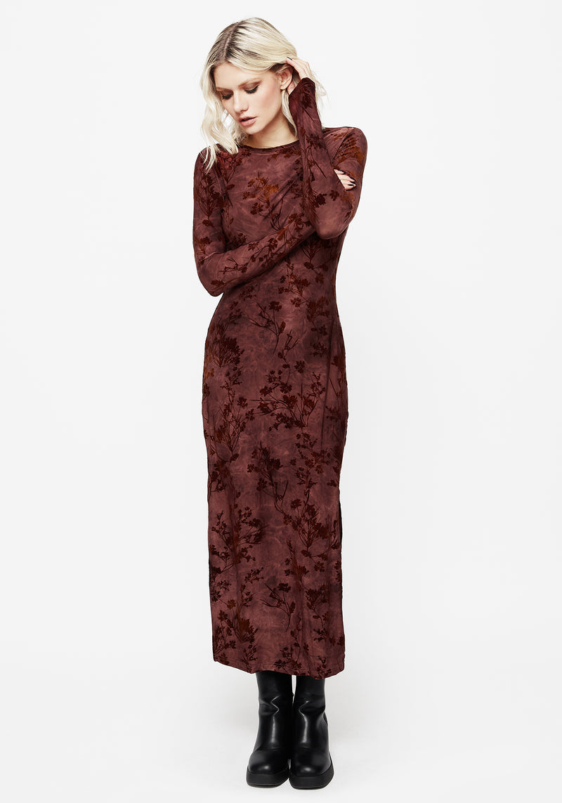 Wytchelm Flocked Velour Midaxi Dress - Red