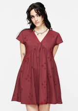 Crux Broderie Cotton Smock Mini Dress - Red