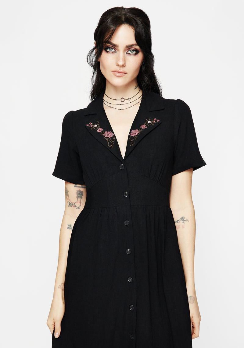 Aster Embroidered Collar Midi Shirt Dress