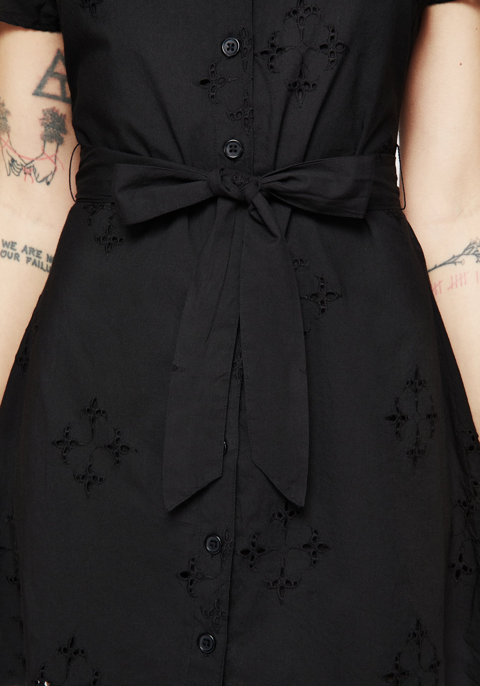 Crux Broderie Cotton Belted Mini Shirt Dress
