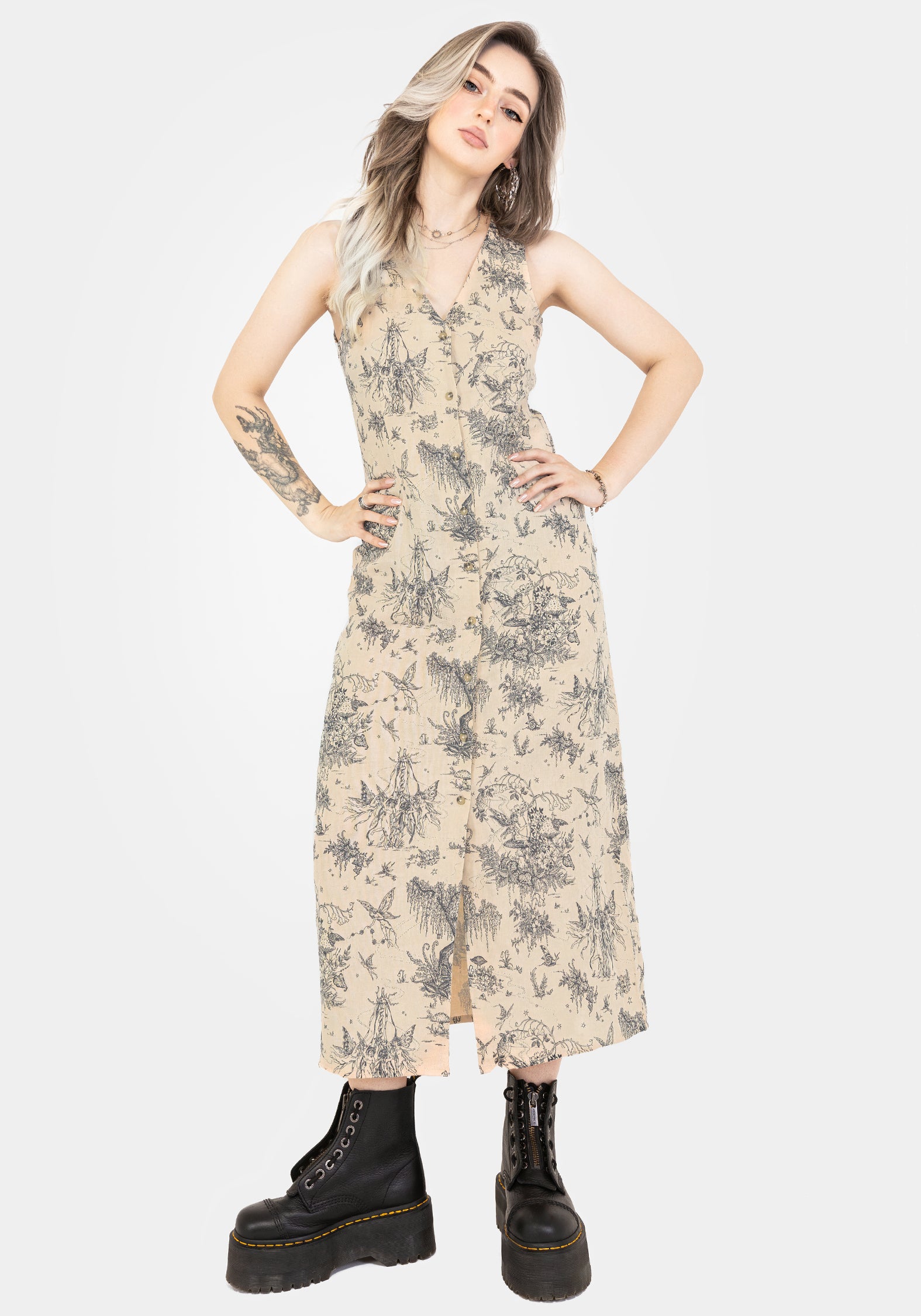 Maypole Cotton Print Button Up Midaxi Dress