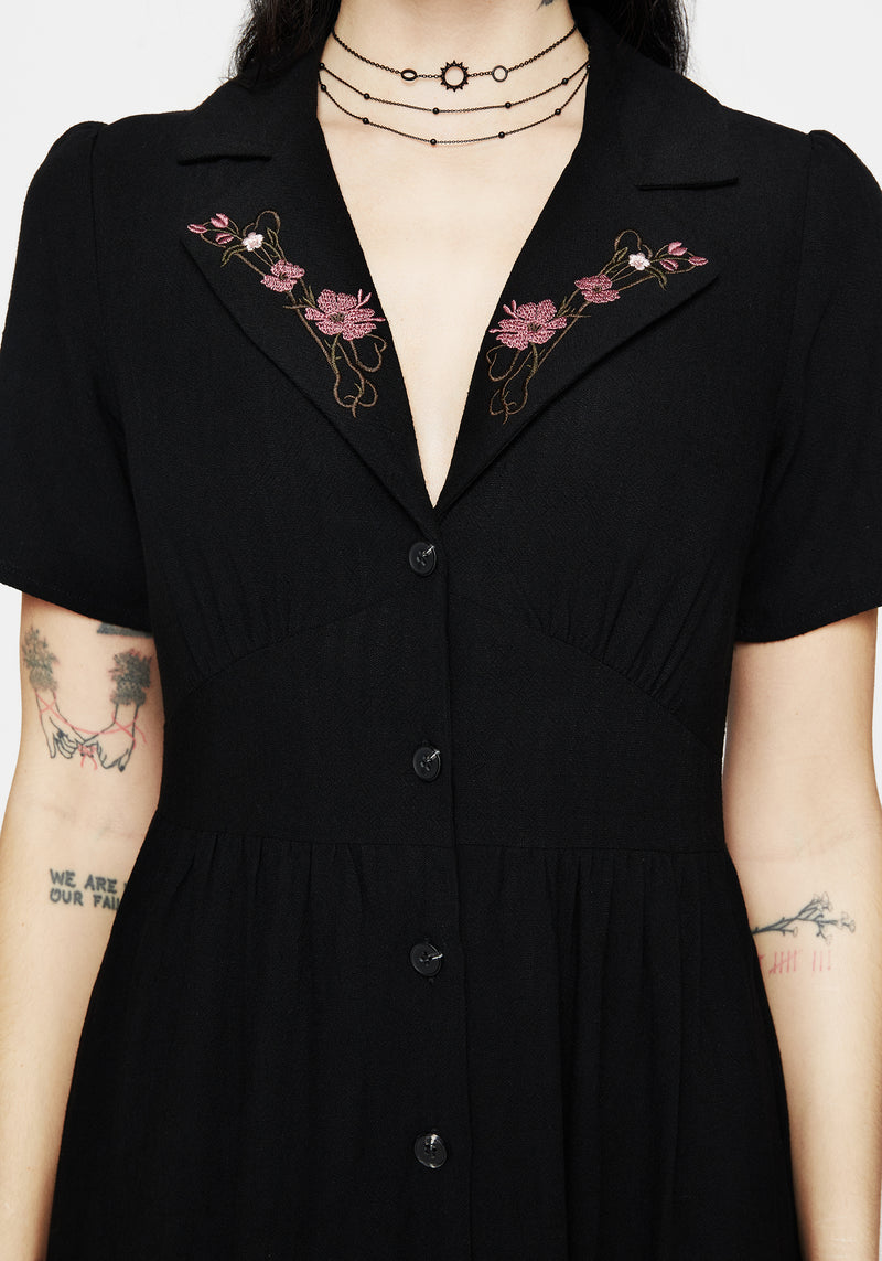 Aster Embroidered Collar Midi Shirt Dress