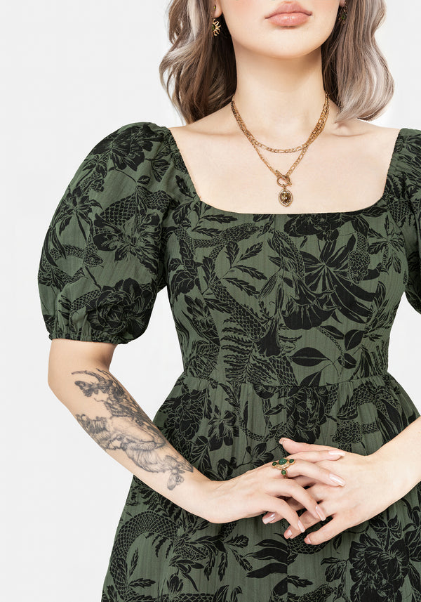 Bashe Cotton Puff Sleeve Playsuit - Green