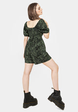 Bashe Cotton Puff Sleeve Playsuit - Green