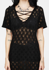 Elnora Moth Crochet Knit Maxi Dress
